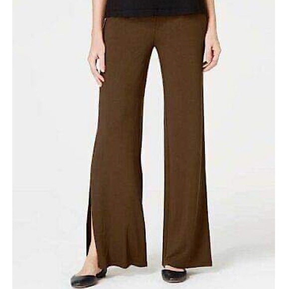 J. Jill Wearever Wide Leg Pull-On Split Hem Pant Dark Truffle Brown Large Petite - Picture 1 of 11